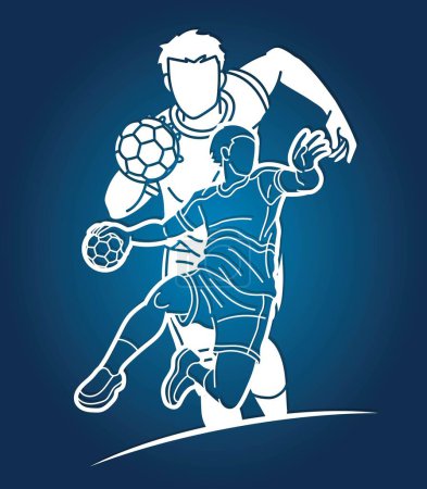 Illustration for Group of Handball Sport Male Players Team Mix Action Cartoon Graphic Vector - Royalty Free Image