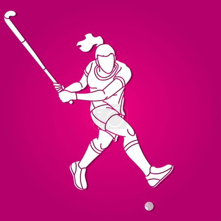 Illustration for Field Hockey Sport Female Player Action Cartoon Graphic Vector - Royalty Free Image