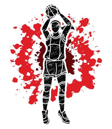 Illustration for Basketball Female Player Action Cartoon Sport Graphic Vector - Royalty Free Image