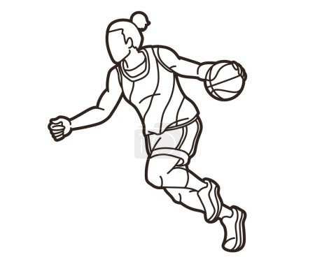 Ilustración de Baloncesto Jugadora Acción Dibujos Animados Deporte Vector Gráfico - Imagen libre de derechos