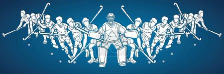 Illustration for Field Hockey Sport Team Male Players Mix Action Cartoon Graphic Vector - Royalty Free Image