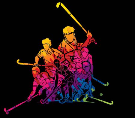 Ilustración de Campo Hockey Deporte Jugadores Masculinos Mezcla Acción Dibujos Animados Vector Gráfico - Imagen libre de derechos