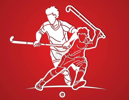 Illustration for Field Hockey Sport Male Players Mix Action Cartoon Graphic Vector - Royalty Free Image