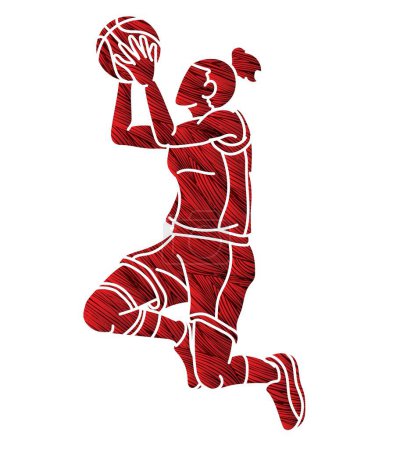 Illustration for Basketball Sport Female Player Action Cartoon Graphic Vector - Royalty Free Image
