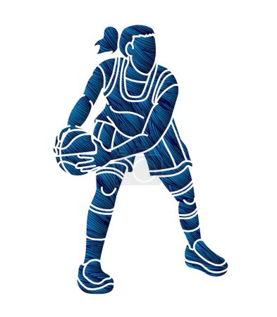 Téléchargez les illustrations : Basketball Sport Joueuse Action Cartoon Graphic Vector - en licence libre de droit