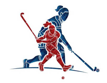 Ilustración de Grupo de Hockey sobre hierba Deporte Equipo Mezcla Acción Jugadoras Dibujos Animados Vector Gráfico - Imagen libre de derechos
