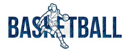 Illustration for Basketball Font Text Design with Female Sport Player Cartoon Graphic Vector - Royalty Free Image