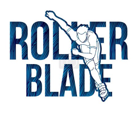Illustration for Roller blade Roller Skate Player with Text Font Design Extreme Sport Cartoon Graphic Vector - Royalty Free Image