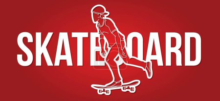 Téléchargez les illustrations : Action Skateboard et Skateboarder avec vecteur graphique de bande dessinée de conception de polices de texte - en licence libre de droit