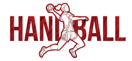 Illustration for Handball Sport with Female Player and Text Design Cartoon Graphic Vector - Royalty Free Image