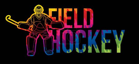 Illustration for Field Hockey Font Design with Male Player Action Cartoon Graphic Vector - Royalty Free Image