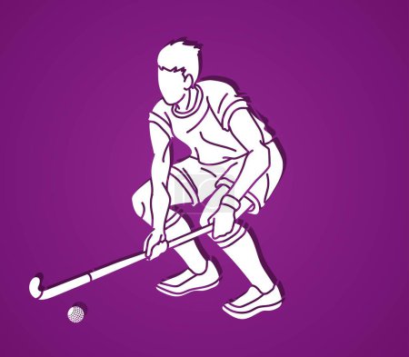 Illustration for Silhouette Field Hockey Male Player Action Cartoon Graphic Vector - Royalty Free Image