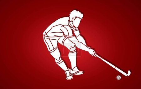 Téléchargez les illustrations : Silhouette Hockey sur gazon Joueur masculin Action Dessin animé Graphique vectoriel - en licence libre de droit