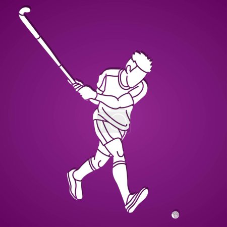 Illustration for Silhouette Field Hockey Male Player Action Cartoon Graphic Vector - Royalty Free Image