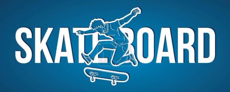Illustration for Skateboard Text Designed with Male Player Cartoon Extreme Sport Graphic Vector - Royalty Free Image