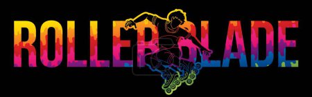Téléchargez les illustrations : Lecteur Rollerblade avec Graffiti texte Extreme Sport Graphic Vector - en licence libre de droit
