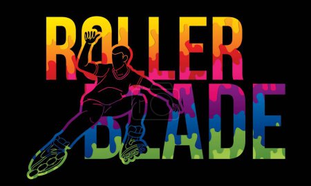 Téléchargez les illustrations : Lecteur Rollerblade avec Graffiti texte Extreme Sport Graphic Vector - en licence libre de droit