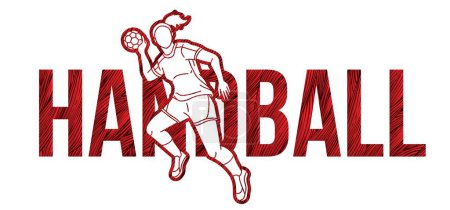 Illustration for Handball Sport Woman Player Action with Text Cartoon Graphic Vector - Royalty Free Image