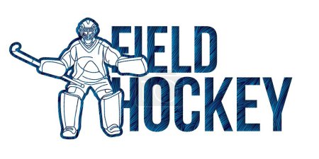 Illustration for Field Hockey  Text Designed with Goalkeeper Player Cartoon Sport Graphic Vector - Royalty Free Image
