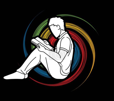 Téléchargez les illustrations : Un homme lisant un livre Caricature Silhouette Graphique vectoriel - en licence libre de droit