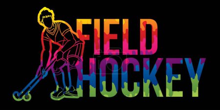 Illustration for Field Hockey Text with Male Player Cartoon Sport Graphic Vector - Royalty Free Image
