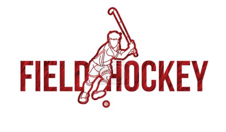 Illustration for Field Hockey Text with Male Player Cartoon Sport Graphic Vector - Royalty Free Image