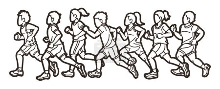 Illustration for Group of Children Running Boy and Girl Mix Action Runner Play Together Cartoon Sport Graphic Vector - Royalty Free Image