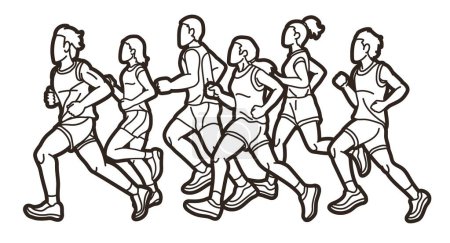 Ilustración de Grupo de personas corriendo juntas Dibujos animados Deporte gráfico Vector - Imagen libre de derechos