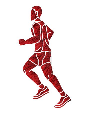 Téléchargez les illustrations : Un homme qui court Marathon Runner Cartoon Sport Graphic Vector - en licence libre de droit