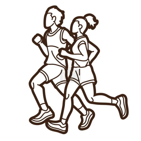 Illustration for Group of People Running Together Man and Woman Runner Marathon Cartoon Sport Graphic Vector - Royalty Free Image