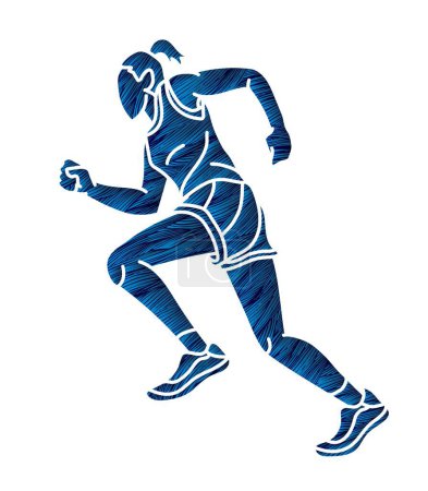 Téléchargez les illustrations : A Woman Start Running Action Marathon Runner Cartoon Female Run Sport Graphic Vector - en licence libre de droit