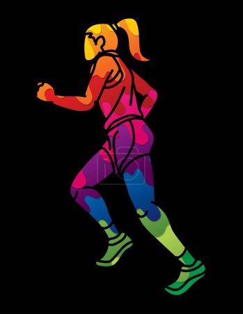 Illustration for A Woman Start Running Action Marathon Runner Cartoon Female Run Sport Graphic Vector - Royalty Free Image