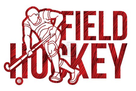 Ilustración de Diseño de fuente de hockey sobre hierba con jugador masculino Acción Vector gráfico de dibujos animados - Imagen libre de derechos