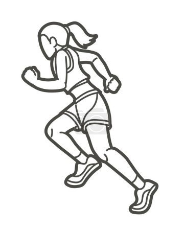 Ilustración de Una mujer corriendo Marathon Runner Cartoon Woman Run Sport Graphic Vector - Imagen libre de derechos
