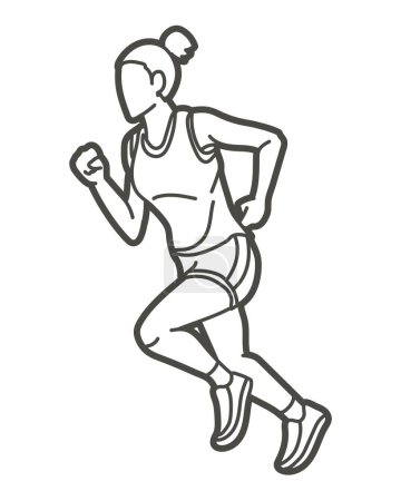 Téléchargez les illustrations : Un coureur de marathon féminin Cartoon Femme Run Sport Graphic Vector - en licence libre de droit