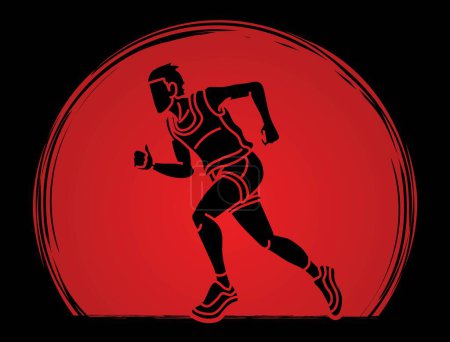 Téléchargez les illustrations : Marathon Runner A Man Running Action Jogging Sport Graphic Vector - en licence libre de droit