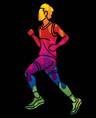Illustration for Marathon Runner A Man Running Action Jogging Sport Graphic Vector - Royalty Free Image