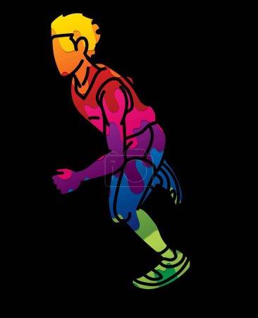 Illustration for Marathon Runner A Man Running Action Jogging Sport Graphic Vector - Royalty Free Image