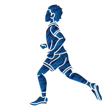 Téléchargez les illustrations : Un garçon commence à courir Action Sport Graphic Vector - en licence libre de droit