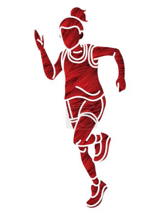 Téléchargez les illustrations : Une fille commence à courir Action Sport Graphic Vector - en licence libre de droit