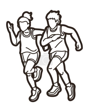 Téléchargez les illustrations : Groupe d'enfants courir ensemble Sport Garçon et fille commencer à courir vecteur graphique - en licence libre de droit