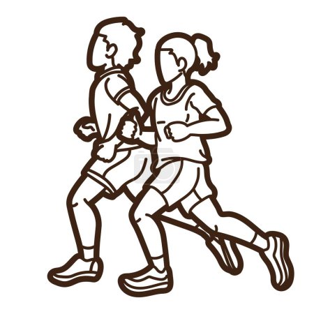 Illustration for Group of Children Running Together Sport Boy and Girl Start Running Graphic Vector - Royalty Free Image