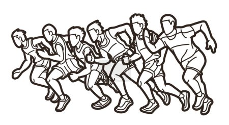 Téléchargez les illustrations : Hommes Runner Mix Action Marathon Course Sport Cartoon Graphic Vector - en licence libre de droit