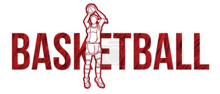Illustration for Basketball Female Player Action with Basketball Font Design Cartoon Sport Graphic Vector - Royalty Free Image