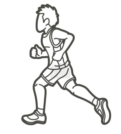 Téléchargez les illustrations : Un garçon commence à courir Action Cartoon Sport Graphic Vector - en licence libre de droit