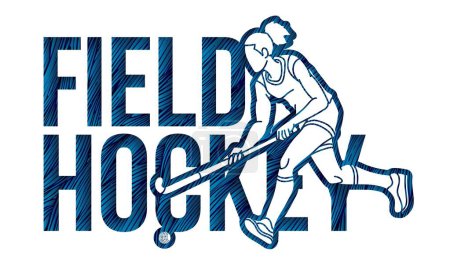 Illustration for Field Hockey Font Design with Female Player Action Cartoon Graphic Vector - Royalty Free Image