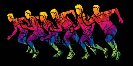 Illustration for Group of People Start Running Men Runner Together Marathon Running Cartoon Sport Graphic Vector - Royalty Free Image