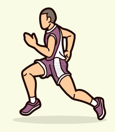 Téléchargez les illustrations : Un homme commence à courir Action Marathon Coureur Cartoon Sport Graphic Vector - en licence libre de droit