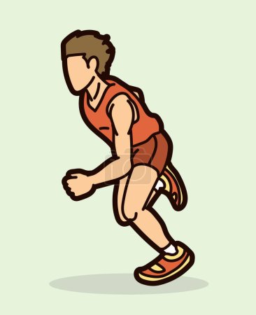 Ilustración de Un hombre comienza a correr Acción Marathon Runner Cartoon Sport Graphic Vector - Imagen libre de derechos