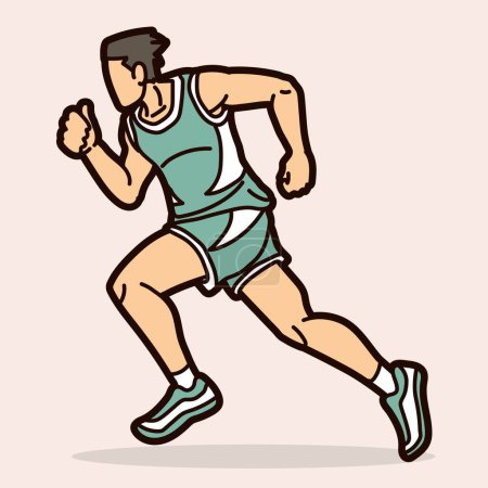 Illustration for A Man Start Running Action Marathon Runner Cartoon Sport Graphic Vector - Royalty Free Image